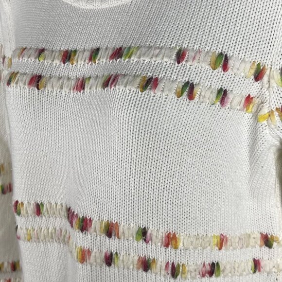 Talbots Womens L White Knit Sweater Rainbow Accents Space Dye Long Sleeve Top - Picture 8 of 15